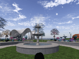 Sitting at the Fountain on Hypergrid Resource Island
