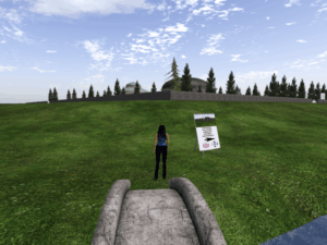 Avatar walking over the bridge to Antique Pattern Library display in KItely