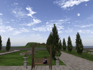Seating area on Antique Pattern Library Island