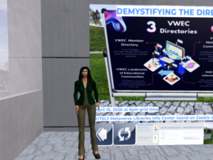 Kreatya in front of classroom display